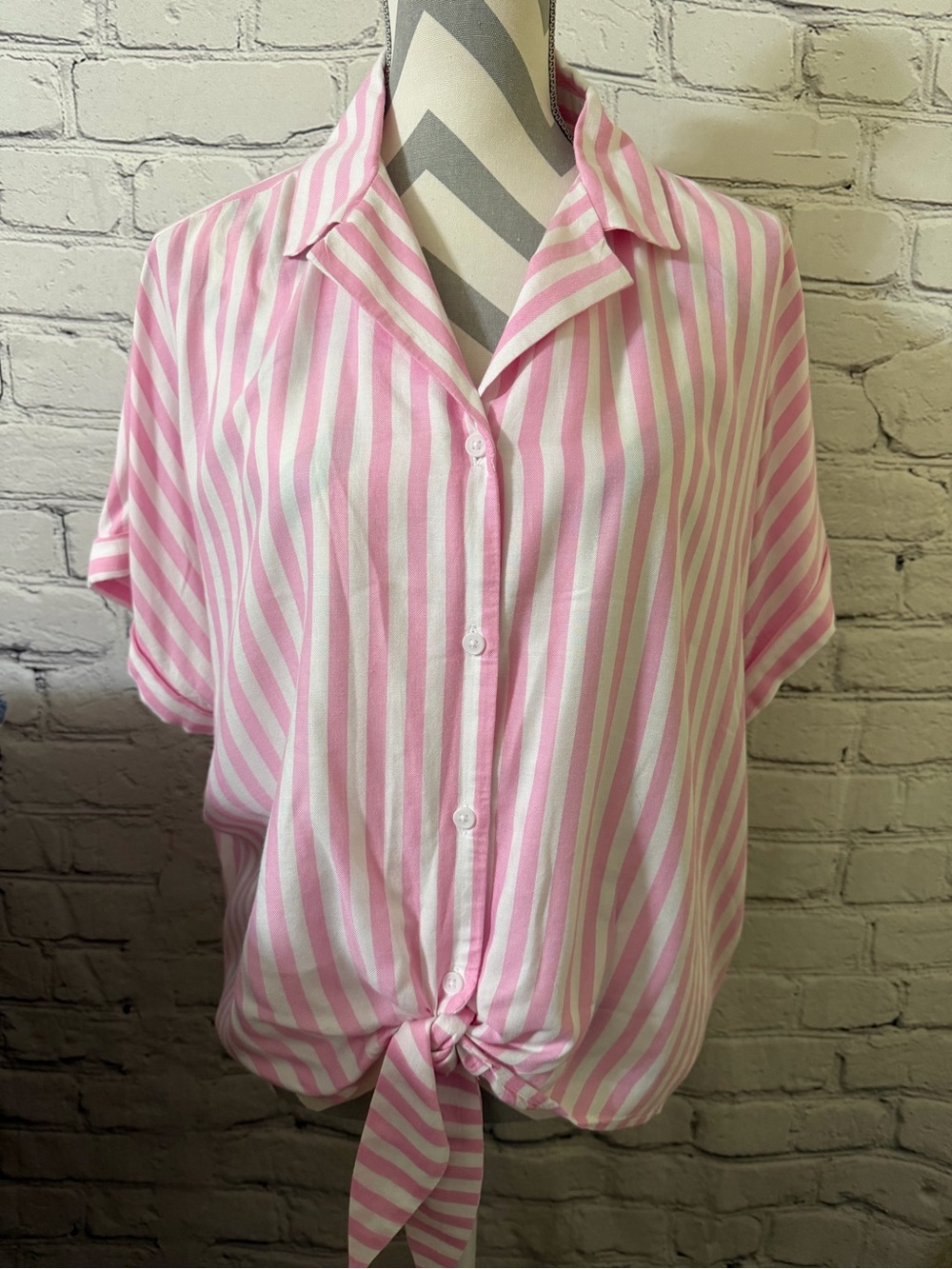 Beachlunchlounge Pink Stripe Tie Front Top